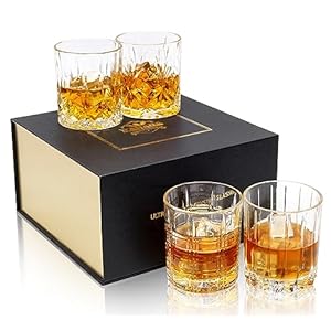 KANARS Whiskey Glasses Set of 4 – Multi Style Crystal Liquor Glasses 10 oz – Rocks Glass Barware For Scotch, Bourbon, Rum and Cocktail, Whisky Gifts for Men Father’s Day