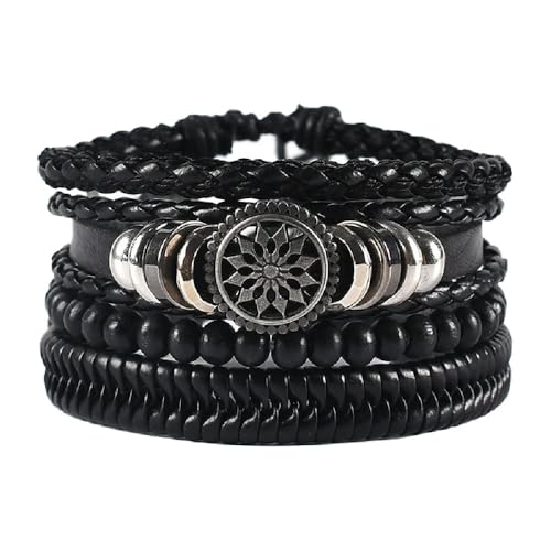 Vientiq Store Vientiq Men's Black Multi-Layer Leather Bracelet Set - Image 2