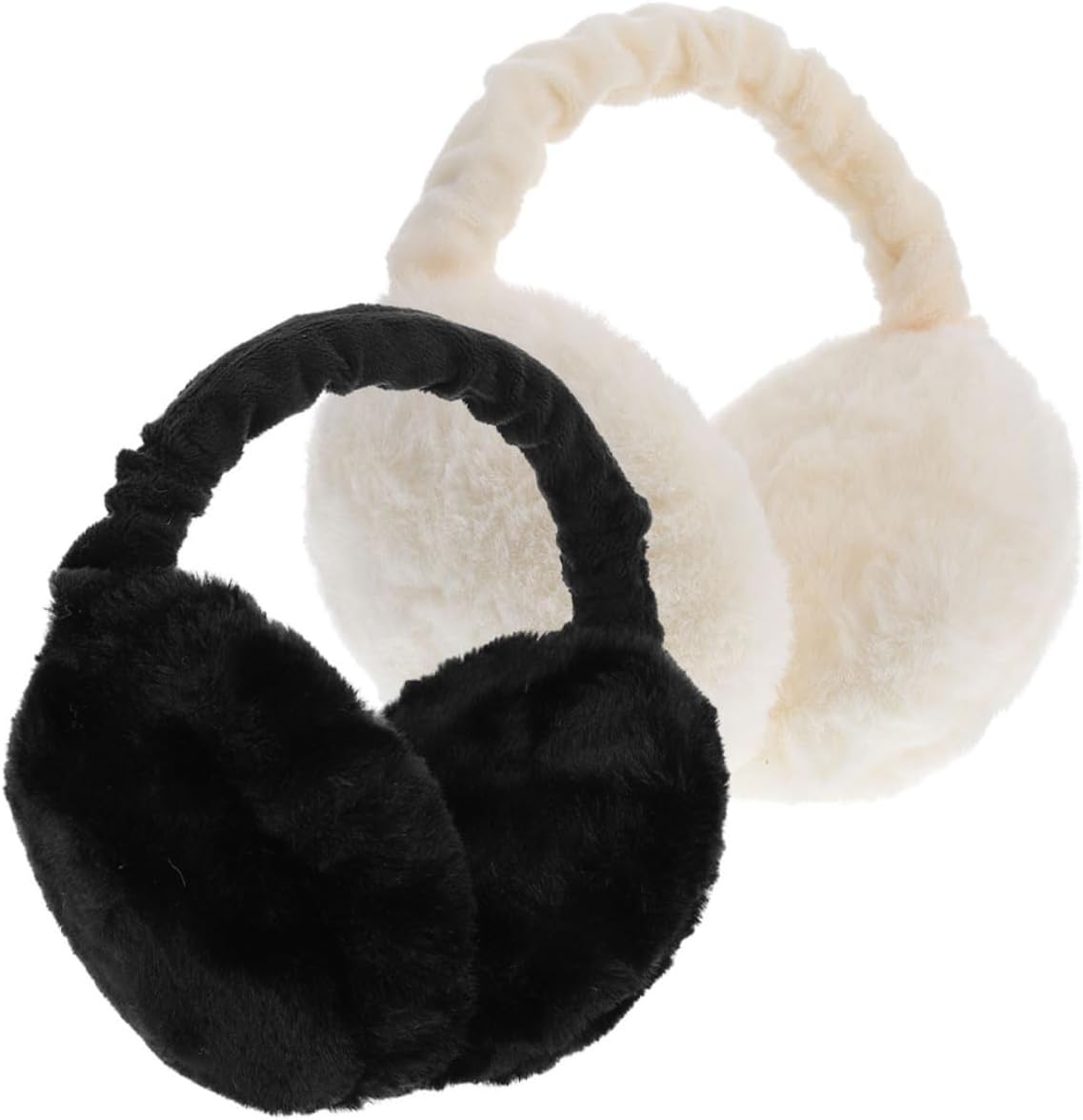 TEHAUX 2pcs Winter Earmuffs Black and Cream Fuzzy Ear Warmer for Men Women Outdoor Cold Weather Protection