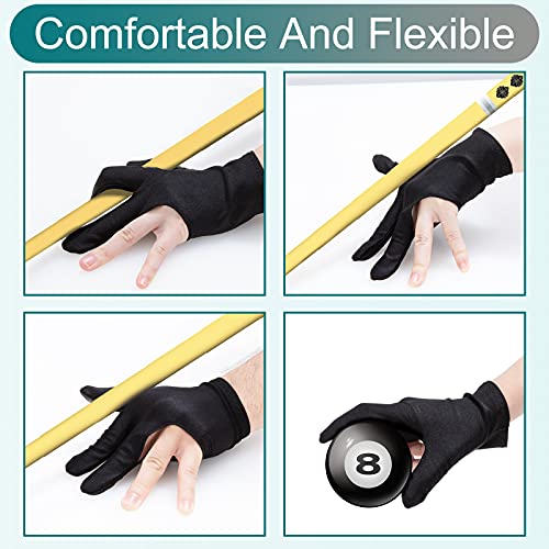 ONLYFU 22 Pieces Billiard Gloves Three Finger Cue Shooter Pool Gloves Sport Gloves for Women & Men Both Left and Right Hand (Black)