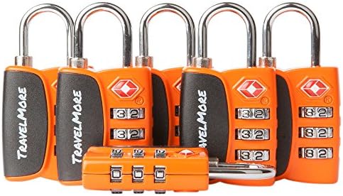 Open Alert Indicator TSA Approved 3 Digit Luggage Locks to Lock Travel Suitcase (6 Pack, Orange)