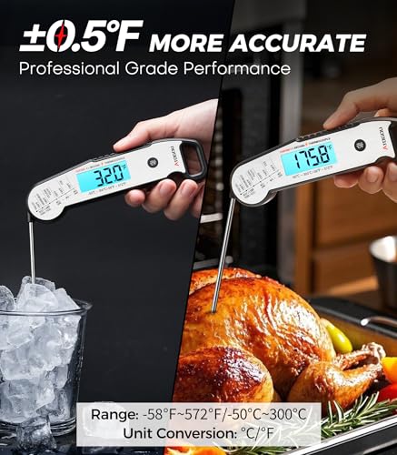 Image of Atogou Professional Meat Thermometer Digital, Silver | <1 Sec Instant Read & ±0.5℉ Accuracy, IP67 Waterproof, Thermocouple Sensor Probe, for Kithchen, BBQ, Grill for Men Him Dad