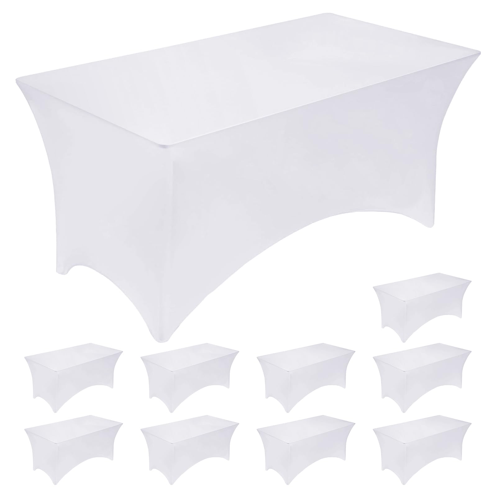 Fixwal Paquete de 10 manteles rectangulares de elastano elástico de 8 pies para mesa de patio, eventos, bodas, banquetes, fiestas (blanco, 96 pulgadas de largo x 30 pulgadas de ancho x 30 pulgadas de