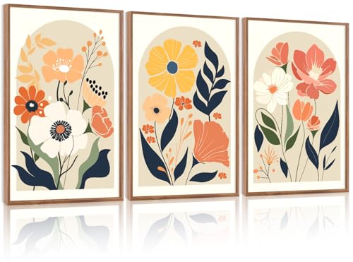 KAIRNE Boho Canvas Wall Art,Abstract Floral Wall Decor,Modern Minimalist Prints