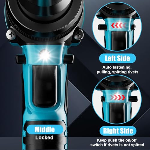 Ecarke Akku Nietzange Set für Makita Akku 18V Li-Ion, bürstenlose Nietpistole mit 20 Nieten in drei Größen (3,2/4,0/4,8 mm) & LED-Licht, Ideal für Baustellen, Autoreparaturen & Heimwerker (Ohne Akku)