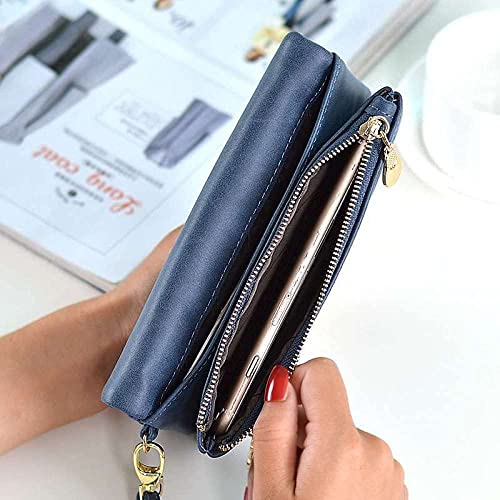 Long wallet women soft leather wallet woclutch purse long woman wallet zipper for men Wallets(Blue)3