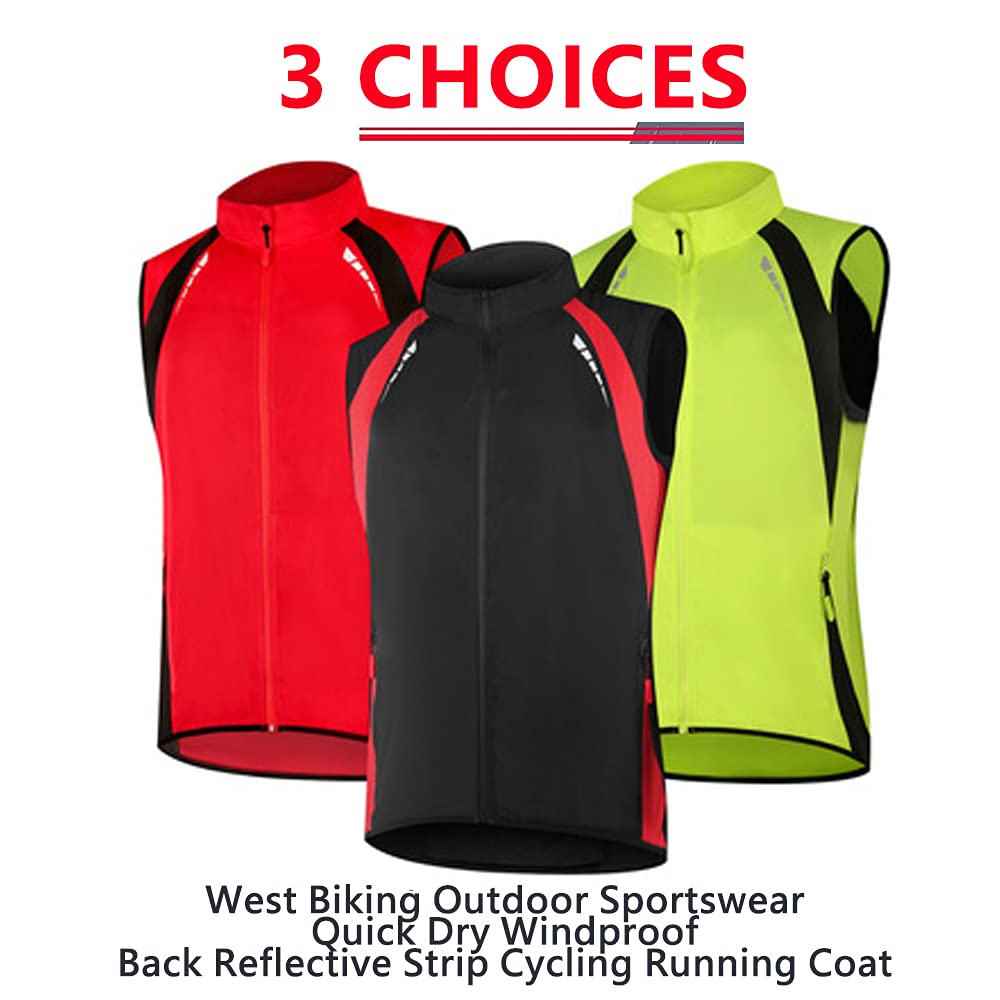 Gilet de Cyclisme Homme, Léger et Coupe-Vent, Réfléchissant, Veste sans Manche, Haute Visibilité, Rouge, Taille M à 5XL