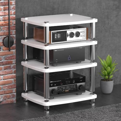 3-poziomowy stojak na szafkę audio HIFI MDF, stojak z amortyzującymi nóżkami, wzmacniacz mocy, półka, wykończenie drewniane, 60 x 48 x 57 cm, idealny do domowego sprzętu audio