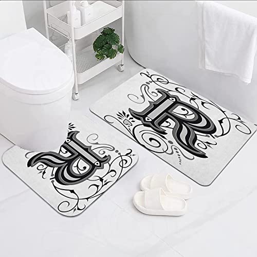 FALOME 2-teilige rutschfeste Badematte,Buchstabe R barocke antike Typografie alte Mode englische aristokratische Strudel…