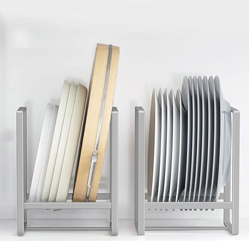 MINGFANITY 2 soportes para platos, organizador de platos de metal para gabinete, mostrador y armario, color gris