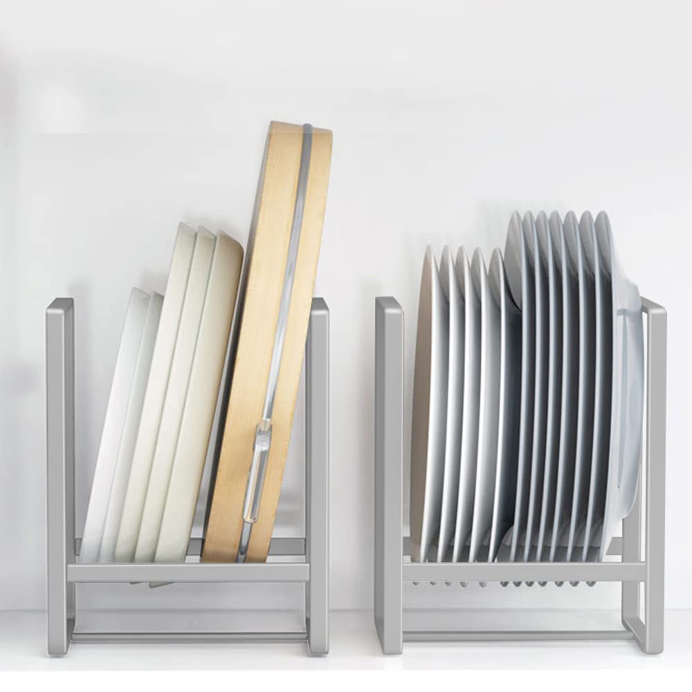 Photo 1 of MINGFANITY 2PCS Plate Holders Organizer, Metal Dish Storage Dying Display Rack for Cabinet, Counter and Cupboard, Grey