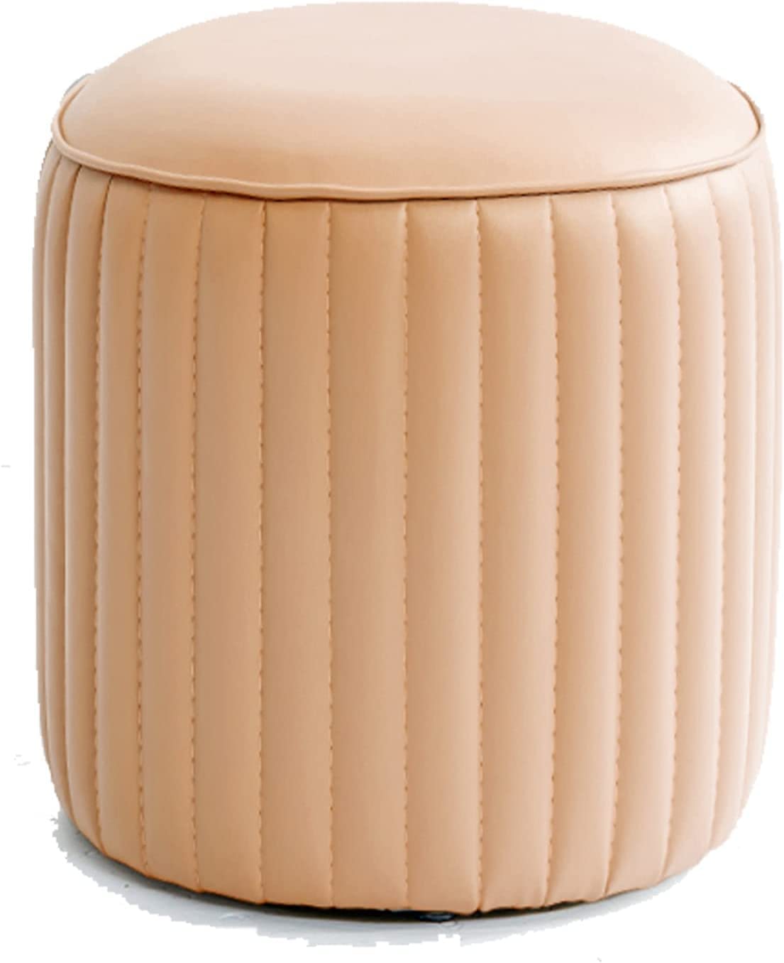 Pouf Ottoman Rond en Cuir PU Beige Haute Qualité | Siège Élégant et Silencieux