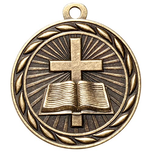 10 Pack of Religion Religious Bible Cross Gold Medals Trophy Award with Neck Ribbons MA