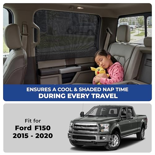 Image of EcoNour Car Window Screen for Ford F-150 (2015-2020) 2 Pack | Breathable Mesh Camping Window Covers | 100% Protection from Bugs, Mosquito & UV | Baby Safe Privacy Blackout Net | Car Accessories