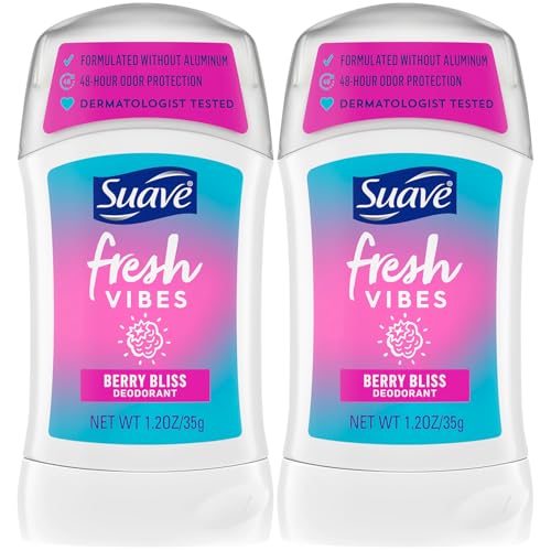 Suave Aluminum-Free Deodorant, Kids & Teen Girls – Fresh Vibes Berry Bliss 2-Pack, 48H Protection...