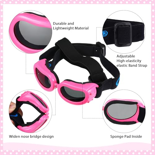 Kleiner Hundehelm-Schutzbrille, UV-Schutz, Hunde-Sonnenbrille, Haustier-Hundebrille, Motorrad, Harte Sicherheitshut mit verstellbarem Gürtel, Augenkopfschutz für Welpenreiten, Größe S (Rosa)