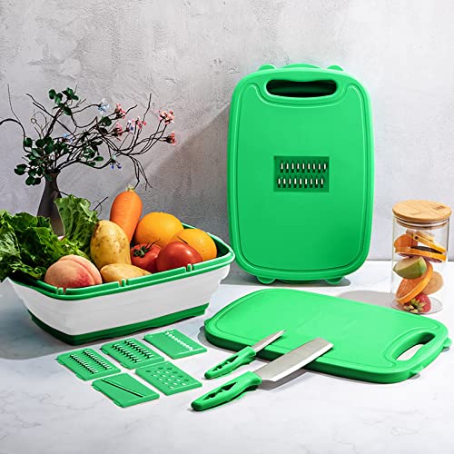 Gintan Camping Cutting Board, 9-In-1 Collapsible Cutting Board,Multifunctional Chopping Board With Santoku Knives, Kitchen Vegetable Washing Basket Silicone Dish Tub For Bbq Prep/Picnic/Camping #TOP5