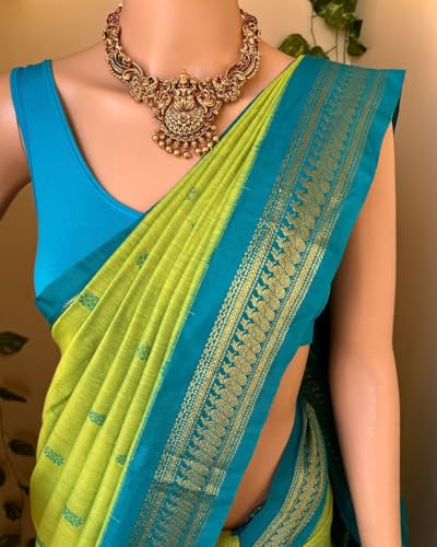 Image of South Cotton Gadwal Saree for Women | Celebrity Inspired Traditional Ethnic Wear | Chettinad & Kalyani Cotton Sarees | Soft Cotton Saree with Blouse Piece