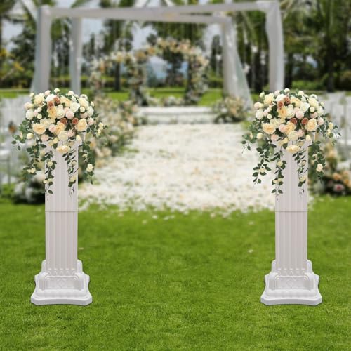 HuaShuani 2Pcs Wedding Roman Column, Outdoor Wedding Background Decoration Roman Column, Wedding Party Plant Pot Pedestal Bracket Event Decoration, Garden, Courtyard, Church, Wedding, Party, 30*90cm