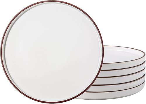 LERATIO Juego de 6 platos de cerámica, platos planos de ensalada de 8.0 pulgadas, platos modernos de borde alto para cocina, microondas,