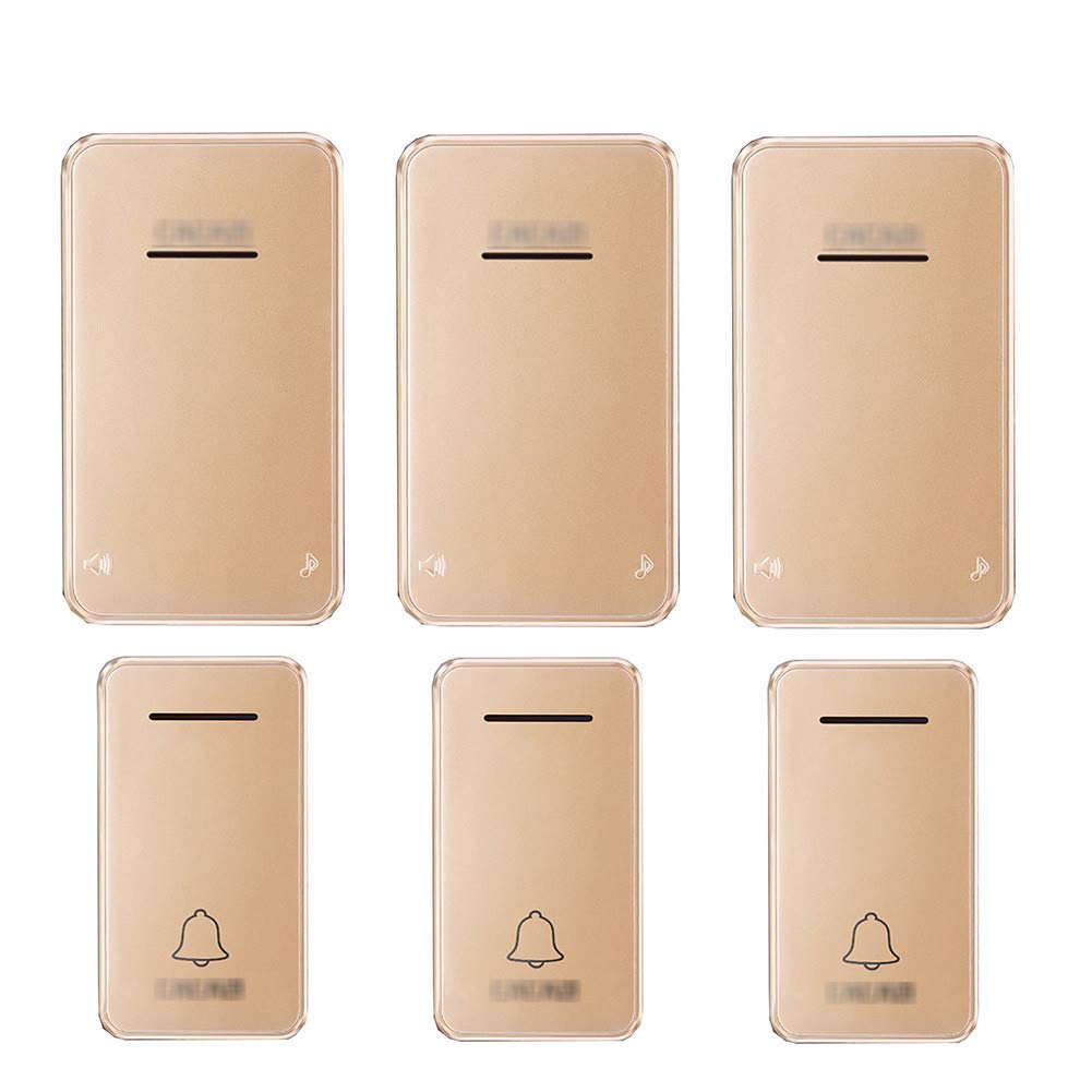 Sonnette sans Fil, kit de Carillon de Porte étanche Auto-alimenté 3 Boutons poussoirs et 3 récepteurs avec portée de 650 Pieds 48 carillons Volume à 6 Niveaux Sonnettes enfichables, 3(2