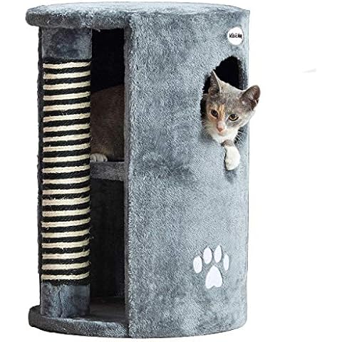 MILO & MISTY Cat Scratching Post - Grey Cat House with Sisal Scratcher and Sleeping Area - 58 x 41cm Cover