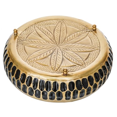 Image of eCraftIndia Black Golden Metal Urli Bowl for Home Decoration Office Tv Unit Kitchen Showpiece for Good Luck | Urli for Floating Candles Flowers for Pooja Room Entryway Living Room Diwali Gift