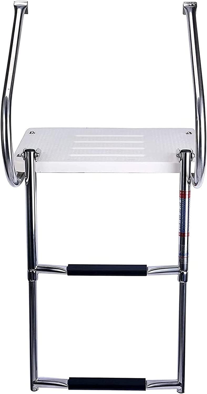 Folding Dock Boat Ladders 4 Step Folding Boat Ladders with Handle, Swimming Pool/Dock/Outboard Telescopic Boat Ladder with Wide Pedal, Stainless Steel Telescoping Ladder