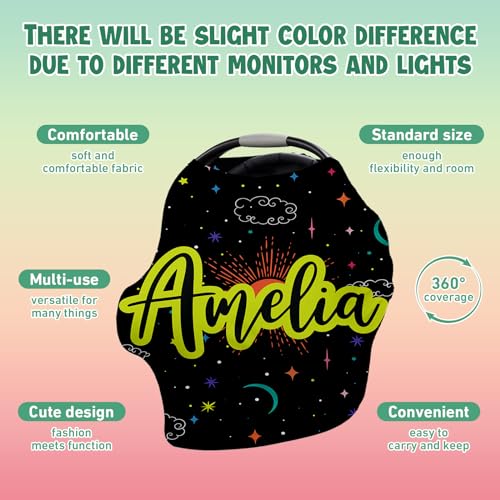 Image of Custom Name Car Seat Canopy - Baby Car Seat Covers, Infant Stroller Cover, Bright Green Star Carseat Canopy Christmas Birthday Gifts for Girls and Boys