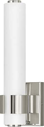 Hinkley 53060PN Aiden Small Bath LED Sconce Light Fixture, Etched White Glass Baton, Signature Cuff, Transitional Bath Bar, Mount Up or Down, in Polished Nickel