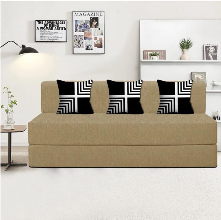 Folding Sofa Cum Bed, Grey Colour with Fabric Cushions, Convertible Sleeper Couch,3 Seater, (Finish Color - Grey Delivery Condition - Pre-Assembled)