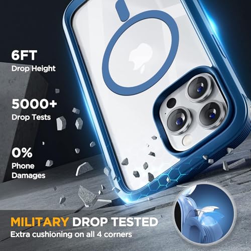 Image of Miracase Magnetic for iPhone 14 Pro Max Case 6.7 inch, (Compatible with MagSafe) Upgrade Full-Body Clear Phone Bumper Case with Built-in 9H Tempered Glass Screen Protector, Magnetic Capri Blue