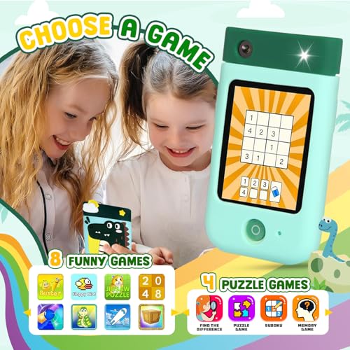 Image of Wembley My First Smart Phone| Dino Themed Mini Educational Toy with Rotating Camera| Fun & Learning Mobile for Kids Age 3+| Adorable, Smart & Entertaining Baby Phone (Dino)