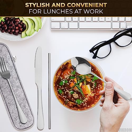 8Pcs Forks And Spoons Silverware Set - Travel Silverware Set With Case Straws Reusable Stainless Steel Flatware Sets Portable Utensils Set- Metal Chopsticks Camping Silverware Travel Cutlery Set For 8 #TOP4