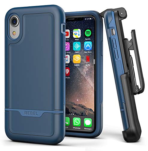 Encased iPhone XR Belt Clip Rugged Holster Case, Heavy Duty Protective Cover Holder (Rebel Armor Series) Blue