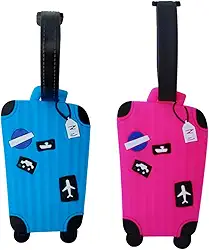 Kit 2 Identificador de Mala de Viagem Tag de Bagagem Férias Avião Etiqueta de Silicone Premium (AZUL+ROSA, MALINHA)