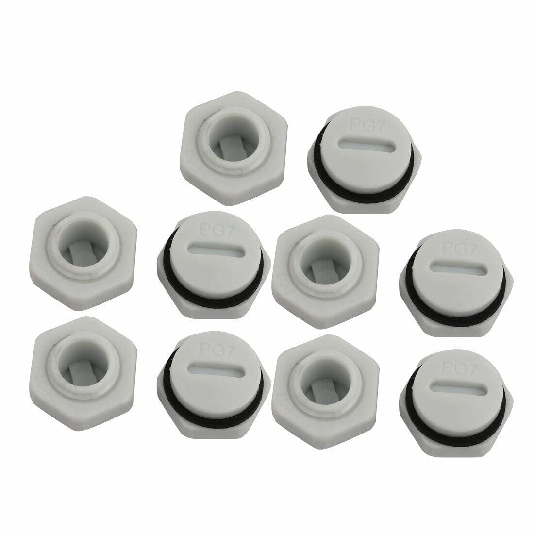 Tool parts 10pcs GLW-PG7G Nylon Threaded Cable Gland Cap Round Screw-in Cover Gray W Washer