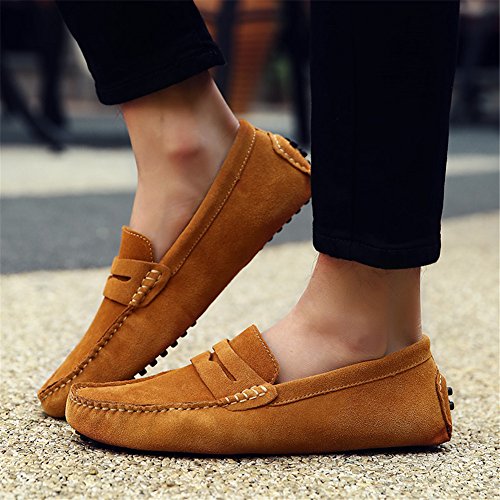 Image of ANUFER Men's Suede Leather Penny Loafers Comfort Driving Shoes Moccasin Slippers