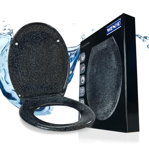 WENKO Toilettendeckel mit Absenkautomatik, oval, belastbar bis 150 kg, abnehmbarer WC Sitz, Klodeckel aus antibakteriellem, stabilem Duroplast, einfache Montage, Mod. Ottana, granit