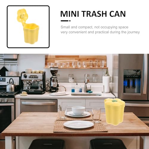 Image of Cabilock Flower Shaped Mini Trash can with Lid Small Desktop Trash can Cartoon Garbage can for Desk Bedroom Office Study Table Top Waste .51 X 4.72 X 4.72 in