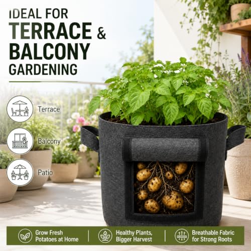 Image of Casa De Amor 15x12 Inch Potato Grow Bags for Root Vegetables, Geo Fabric 400 GSM Plant Bag (Black Color, Pack of 1)