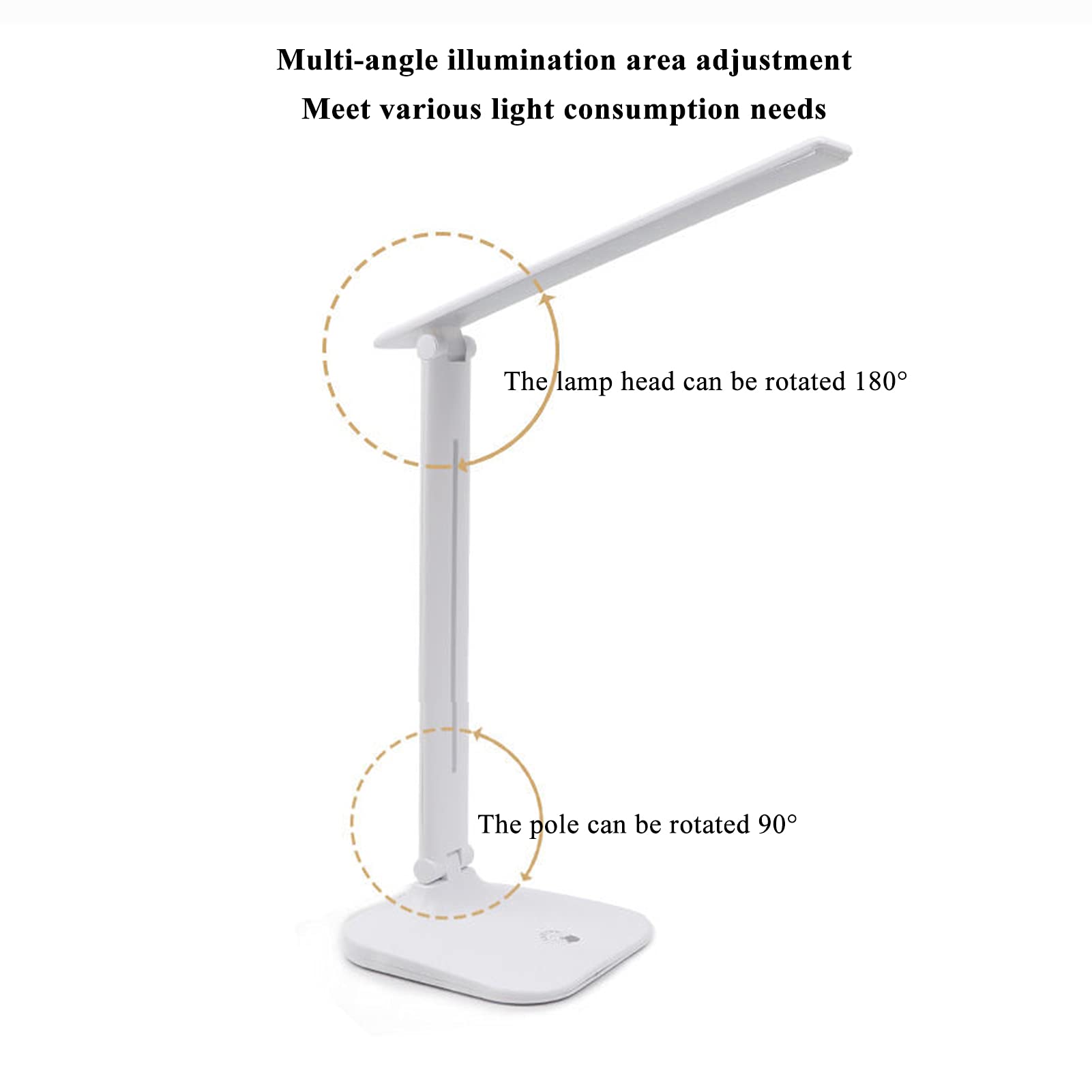 Lampa biurkowa, lampa do sypialni, Biała ściemnialna dioda LED do biura, składane lampy stołowe chroniące wzrok, port ładowania USB, 3 tryby oświetlenia, sterowanie dotykowe - 48 diod LED