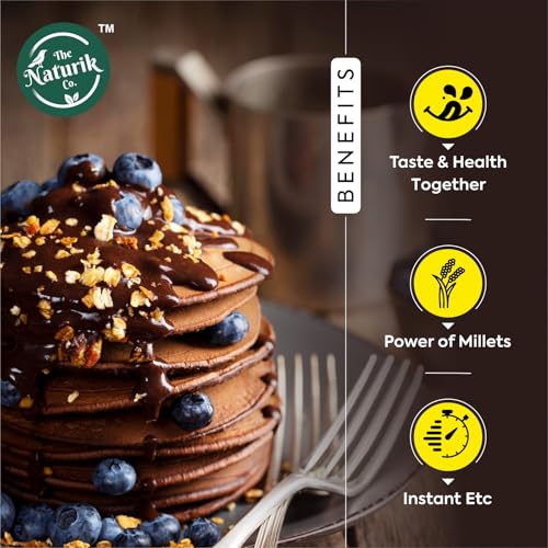 Image of The Naturik Co. Millet Pancake & Waffle Mix - Double Chocolate, 40g x 12 | No Maida | No Sugar | Made With Jaggery | Millets Powered | High Protein & Fiber |100% Vegan| As Seen On Shark Tank