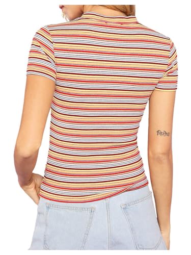 Milumia Women's Casual Multi Striped Ribbed Short Sleeve Solid Tee Knit Top3