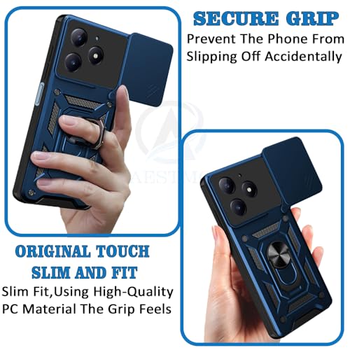 Image of AESTMO Tough Armor Realme C63 / Narzo N63 Bumper Back Case Cover | Ring Holder & Sliding Camera Shield Cover | 360 Degree Protection Back Case Cover for Realme C63 / Narzo N63 (Blue)