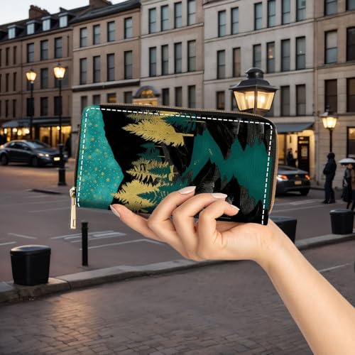 Wallet,Large Capacity RFID Blocking Leather Wallet, Durable Smooth Zipper Clutch,Unisex Travel Wallet for Cards,Cash,and Coins - Mountain3