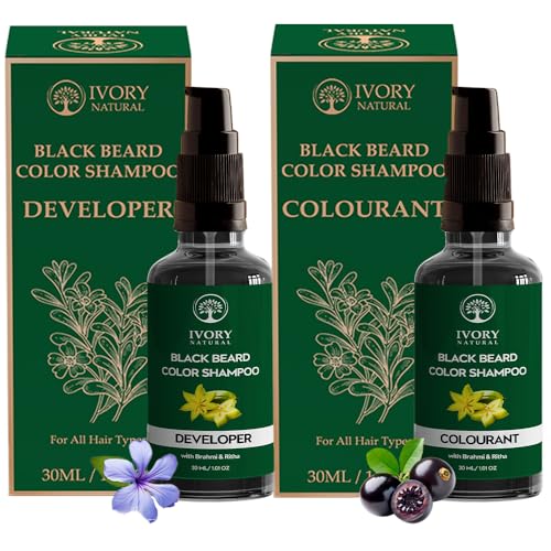 Image of Black Beard Color Shampoo (30ml + 30ml) - Get Instant Grey Coverage & Natural Black Beard & Mustache | Ammonia-Free, Plant-Based Shampoo - Free Gloves included