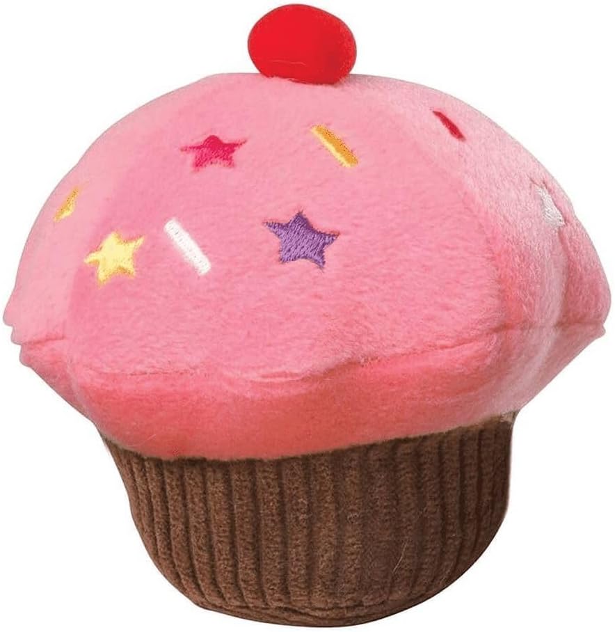 House of Paws Vanilla Scented Cupcake Squeaker Toy for Dogs - Super Soft Plush (Pink)