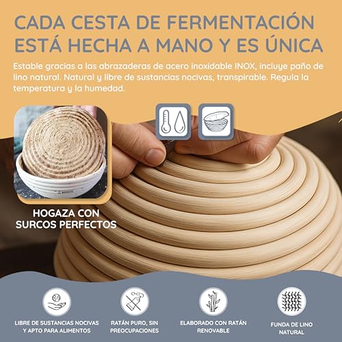 Cesta de fermentación para masas grandes de 1.8 kg con paño de lino Backefix 5