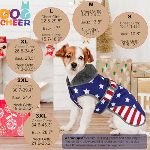 Image of Dogcheer Dog Coat, American Flag Dog Jacket Waterproof Puppy Winter Coat for Cold Weather, Reflective Adjustable Pet Snow Jacket Fleece Sweater for Small Medium Large Dogs - USA Flag, S